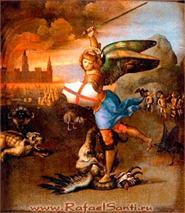 Архангел Михаил поражает дракона. 1505 г. Рафаэль