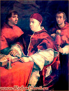 Портрет папы Льва Х с двумя кардиналами. Рафаель. 1517-1519. Флоренция, Уффици